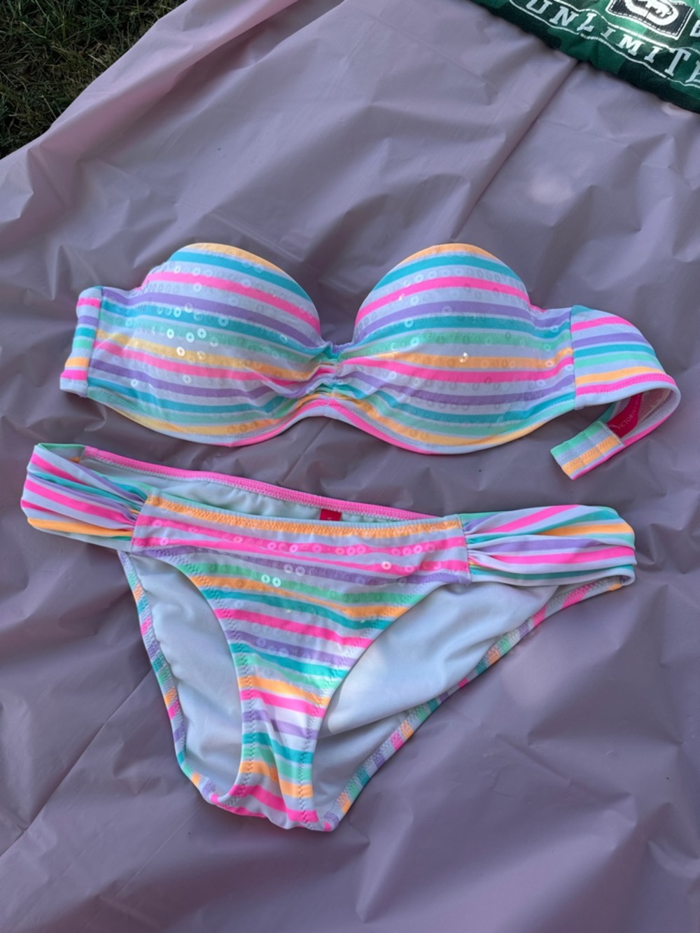 Victoria's Secret Multicolor Striped Bikini - Pink, Blue, Yellow, Green